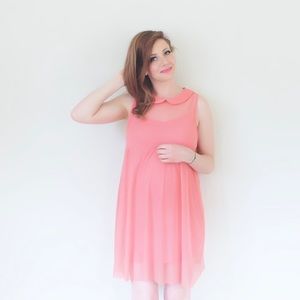 sheer peter pan collar dress coral pink orange
